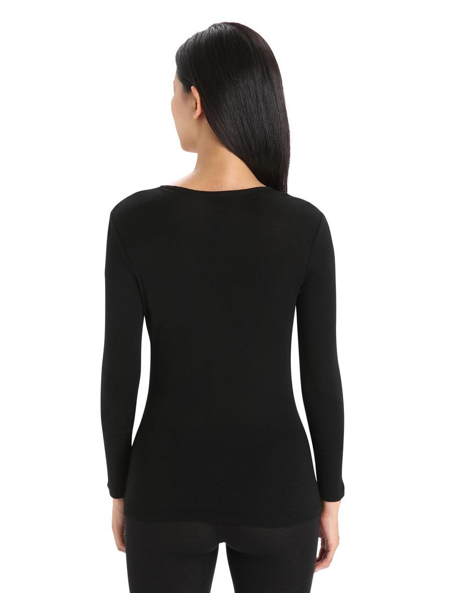 Women's Icebreaker Merino 175 Everyday Long Sleeve Crewe Thermal Top Base Layers Black | CA 1036ZUTG